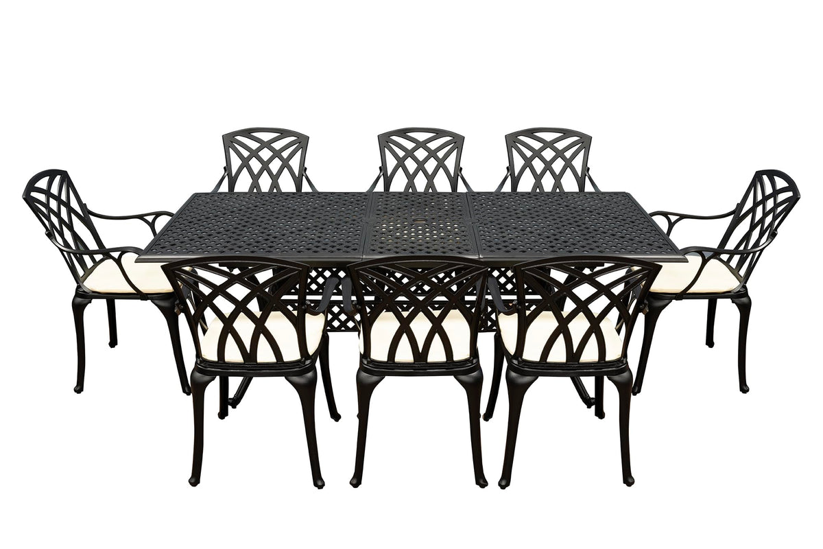 SH&G Cast Aluminium 8 seat 160cm Rectangular Extendable dining Set - Black