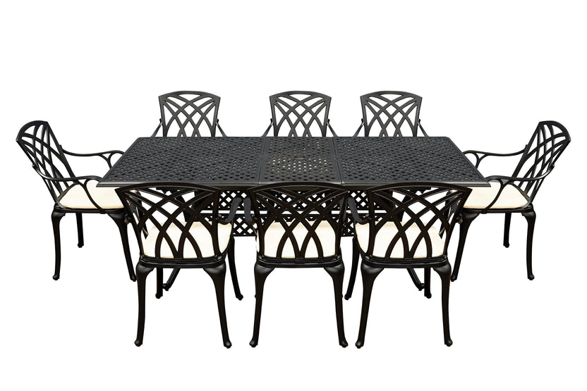 SH&G Cast Aluminium 8 seat 160cm Rectangular Extendable dining Set - Black