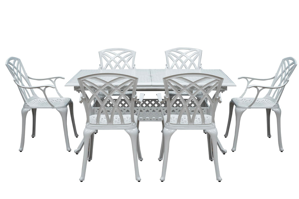 SH&G Cast Aluminium 6 seat 160cm Rectangular Extendable dining Set - White