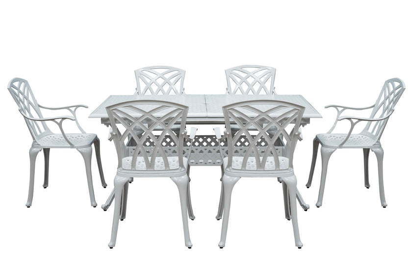 SH&G Cast Aluminium 6 seat 160cm Rectangular Extendable dining Set - White