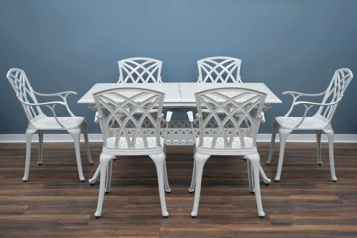 SH&G Cast Aluminium 6 seat 160cm Rectangular Extendable dining Set - White