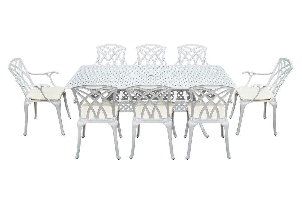 SH&G Cast Aluminium 8 seat 160cm Rectangular Extendable dining Set - White