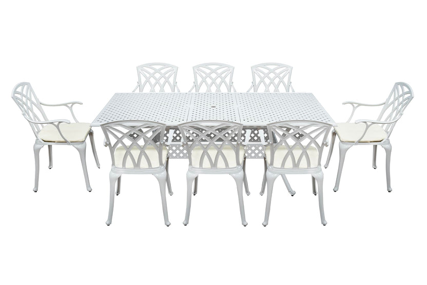 SH&G Cast Aluminium 8 seat 160cm Rectangular Extendable dining Set - White