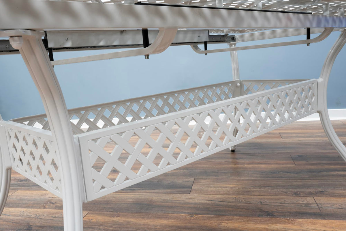 SH&G Cast Aluminium 8 seat 160cm Rectangular Extendable dining Set - White