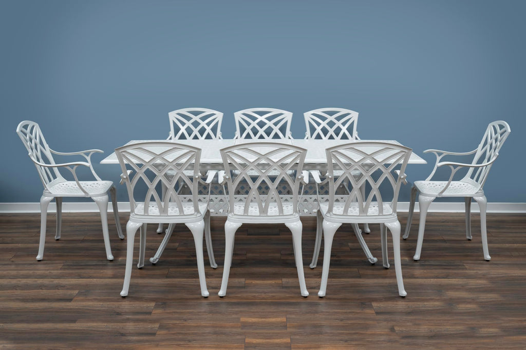 SH&G Cast Aluminium 8 seat 160cm Rectangular Extendable dining Set - White