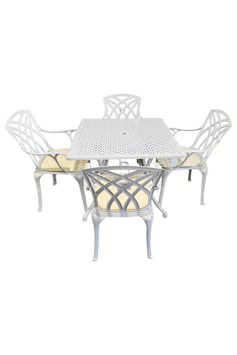 SH&G Cast Aluminium 4 seat Square dining Set - White