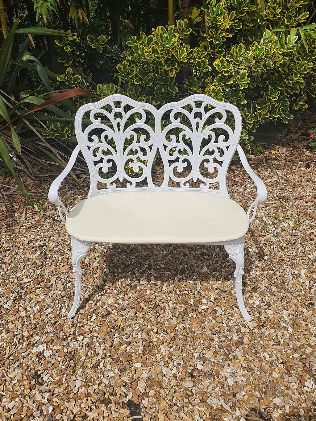 SH&G Cast Aluminium Love Seat Bench - White