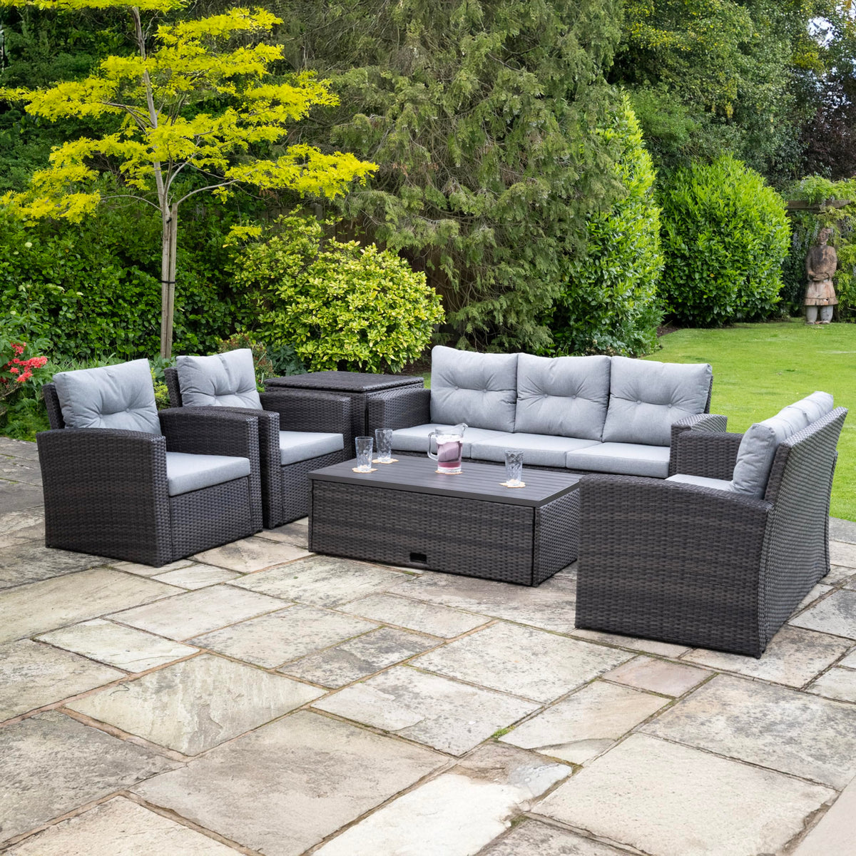 SH&G Edgerton Steel Brown Rattan 6pc Sofa Set with Grey cushions