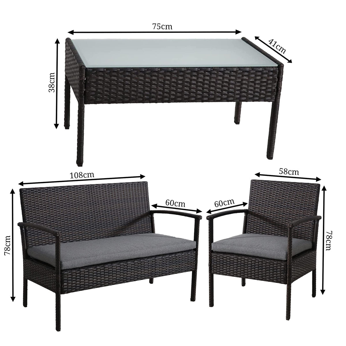 SH&G Heaton Steel Rattan 4pc Sofa Set - Brown