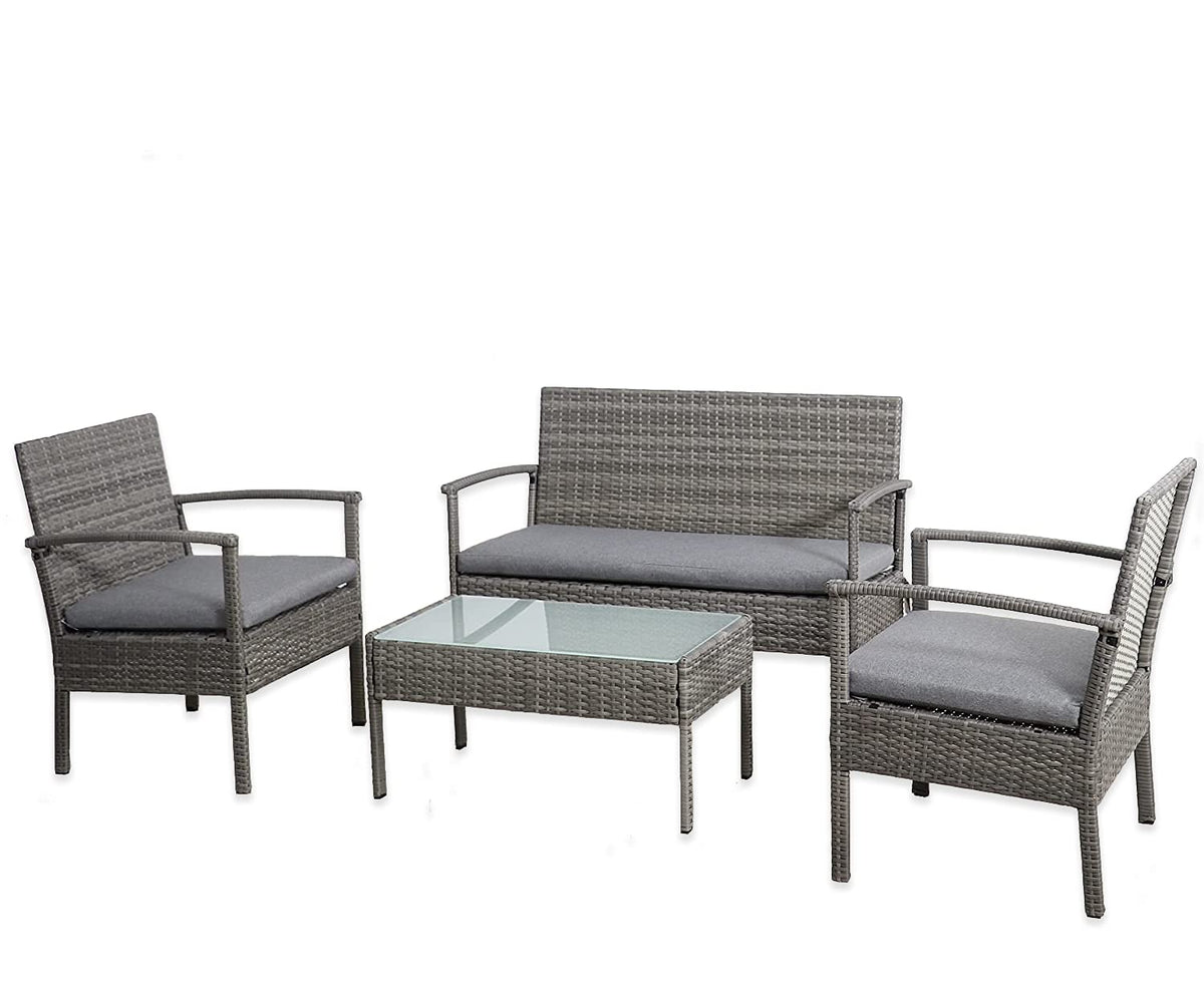 SH&G Heaton Steel Rattan 4pc Sofa Set - Grey
