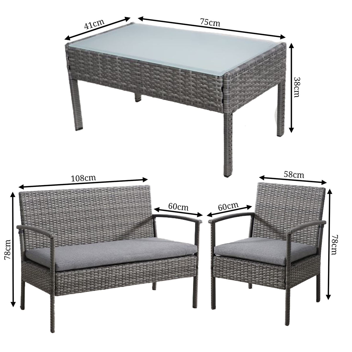 SH&G Heaton Steel Rattan 4pc Sofa Set - Grey
