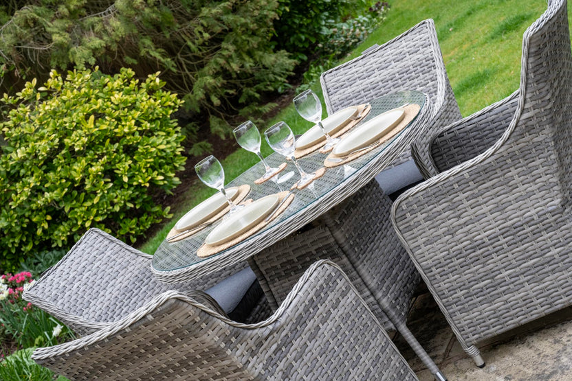 Tintagel 4 Seat Aluminium Grey Rattan 105cm Dining Table Set - Dark Grey Cushions
