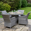 Tintagel 4 Seat Aluminium Grey Rattan 105cm Dining Table Set - Light Grey Cushions