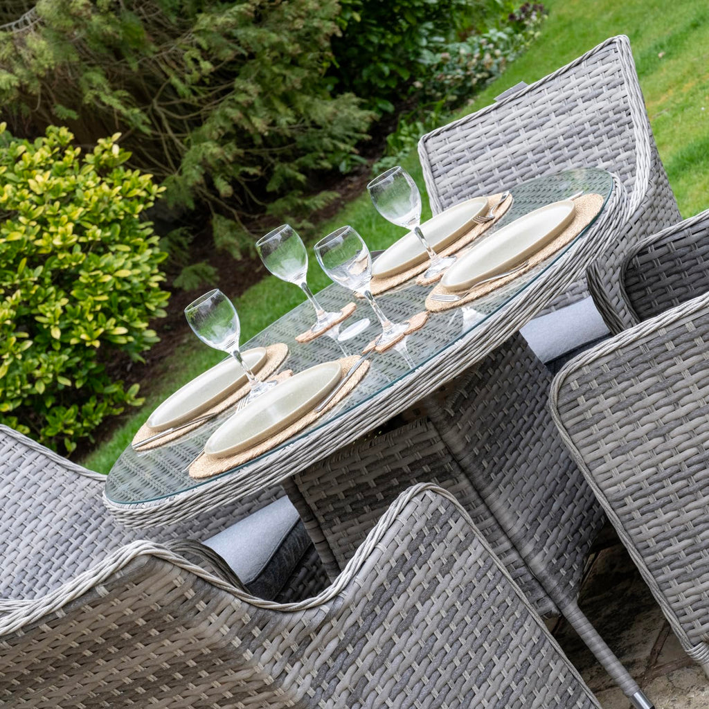 Tintagel 4 Seat Aluminium Grey Rattan 105cm Dining Table Set - Light Grey Cushions