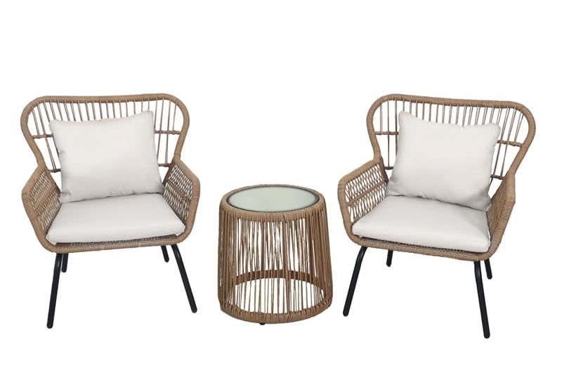 SH&G Weston Steel Brown Rattan 3pc Bistro Set