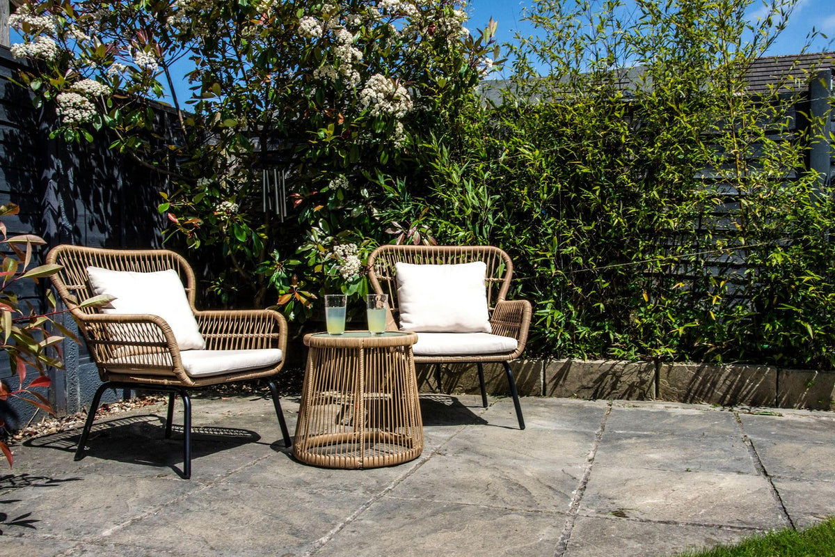 SH&G Weston Steel Brown Rattan 3pc Bistro Set