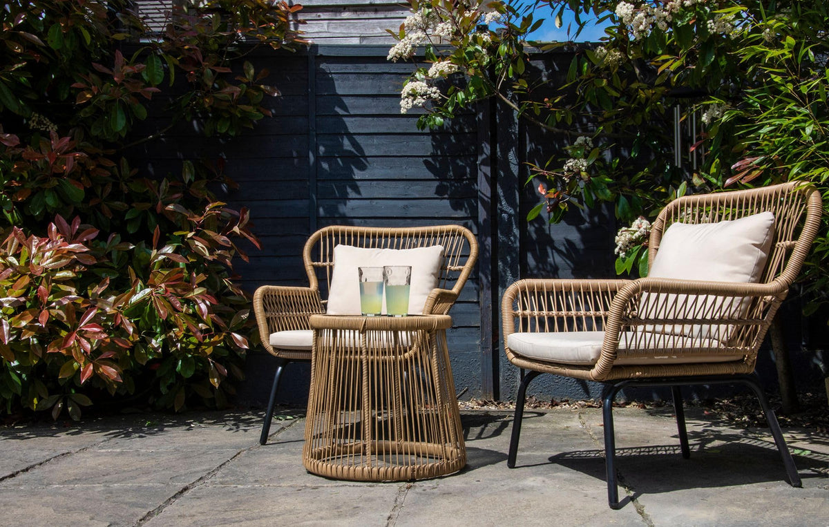 SH&G Weston Steel Brown Rattan 3pc Bistro Set