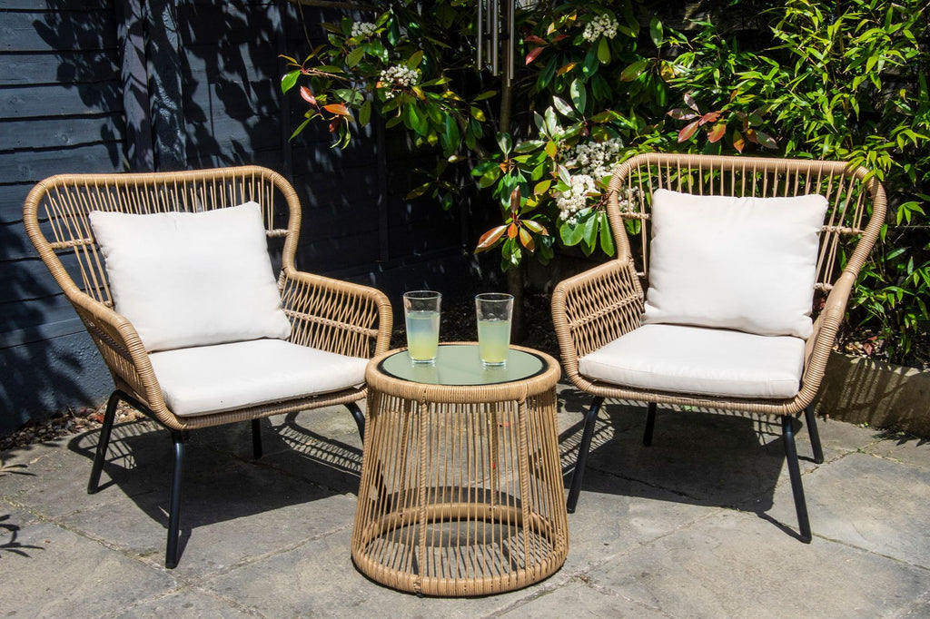 SH&G Weston Steel Brown Rattan 3pc Bistro Set