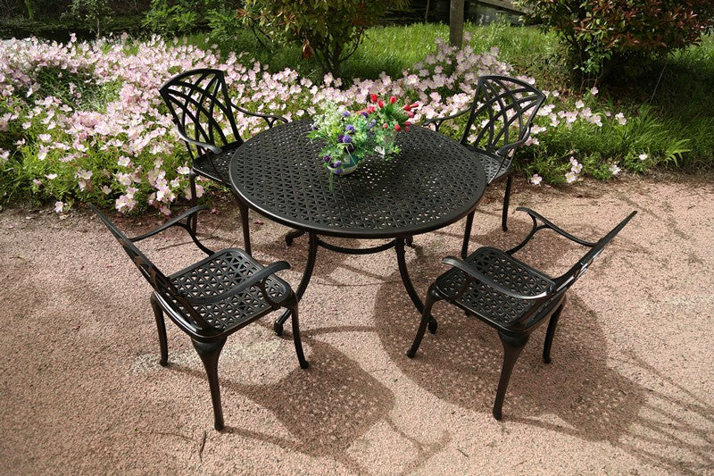 SH&G Cast Aluminium 6 seat 120cm Round dining Set - Black