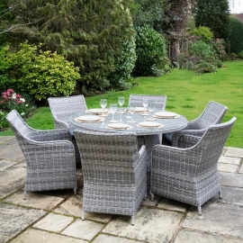 Tintagel 6 Seat Aluminium Grey Rattan 135cm Dining Table Set - 2 options