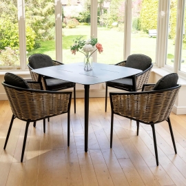 Bolingbroke 4 Seat Aluminium Grey Wicker 110cm Dining Table Set - 2 options