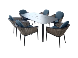 Bolingbroke 6 Seat Aluminium Brown Wicker 180cm Dining Table Set - 2 options