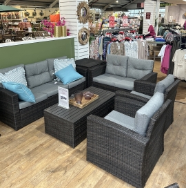 SH&G Edgerton Steel Brown Rattan 6pc Sofa Set with Grey cushions