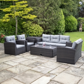 SH&G Edgerton Steel Brown Rattan 6pc Sofa Set with Grey cushions