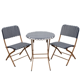 SH&G Rattan Bistro 3pc Set with steel frame - Blue & White