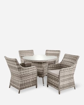 Tintagel 4 Seat Aluminium Grey Rattan 105cm Dining Table Set - 2 options