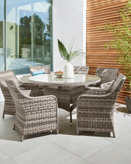 Tintagel 6 Seat Aluminium Grey Rattan 135cm Dining Table Set - 2 options