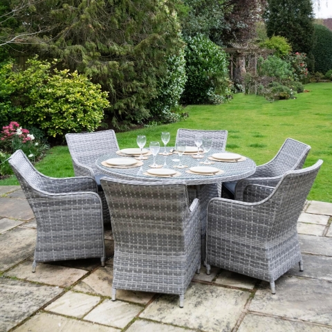 Tintagel 6 Seat Aluminium Grey Rattan 135cm Dining Table Set - 2 options