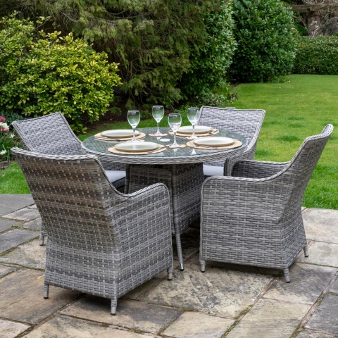 Tintagel 4 Seat Aluminium Grey Rattan 105cm Dining Table Set - 2 options