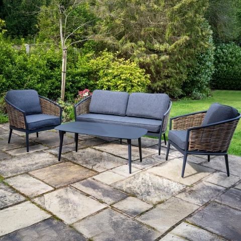 Bolingbroke 4 Seat Aluminium Brown Wicker Sofa Coffee Table Set - 2 options