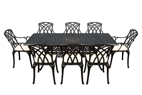 SH&G Cast Aluminium 8 seat 160cm Rectangular Extendable dining Set - 2 options