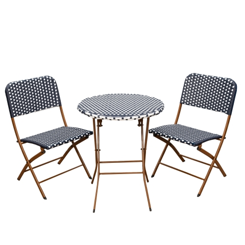 SH&G Rattan Bistro 3pc Set with steel frame - Blue & White