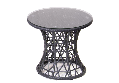SH&G Grey Rattan 50cm glass top side table