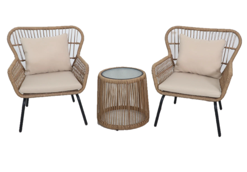 SH&G Weston Steel Brown Rattan 3pc Bistro Set