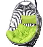 SH&G Folding Rattan Hanging Egg Chair without stand | Cushioned Wicker Egg Basket | Chair and lime cushion only