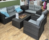 SH&G Edgerton Steel Brown Rattan 6pc Sofa Set with Grey cushions