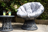 SH&G Grey Rattan 50cm glass top side table
