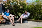 SH&G Grey Rattan 50cm glass top side table