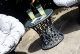 SH&G Grey Rattan 50cm glass top side table