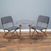SH&G Rattan Bistro 3pc Set with steel frame - Blue & White