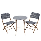 SH&G Rattan Bistro 3pc Set with steel frame - Blue & White