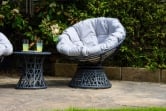 SH&G Rattan Nest Swivel Chair With Cushions - Two Seat Set and side table