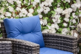 SH&G Edgerton Steel Grey Rattan 6pc Sofa Set with 7 seats with blue cushions