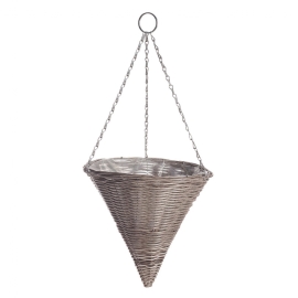 35cm (14") Rattan Effect Light Grey Hanging Cone
