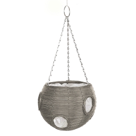 23cm (9'') Rattan Effect Light Grey Hanging Ball
