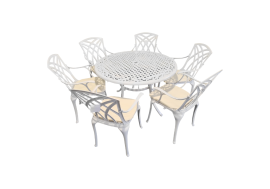 SH&G Cast Aluminium 6 seat 120cm Round dining Set - White